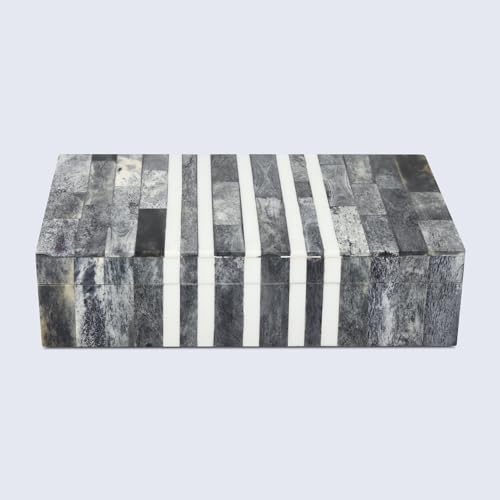 Handicrafts Home Small Decorative Storage Box with Lid, Patisserie Cafe Stripe Pattern Jewelry Keepsake Trinket Box Organizer, Bone Inlay Resin Wooden Coffee Table Dresser Box, Grey & White, 8x5x2 - color: PATISSERIE-CAFE, size: 8x5x2 Inch