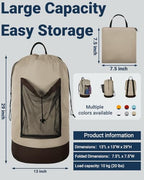 Laundry Bag with Shoulder Straps and Mesh Pocket Laundry Backpack Large Portable Laundry Hamper for College Laundromat Apartment - color: Khaki & Brown