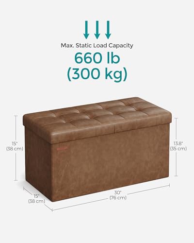 SONGMICS MAZIE Collection - 30 Inches Storage Ottoman Bench with Flipping Lid, Storage Chest Footstool, Load 660 lb, for Entryway, Living Room, Bedroom, Synthetic Leather, Coffee Brown ULSF045K01 - color: Coffee Brown, size: 15"D x 30"W x 15"H