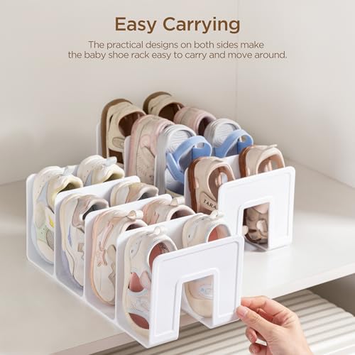 HBlife White Acrylic Kids Shoe Rack for Closet Organizers and Storage, Small Shoe Rack 4 Sections Toddler Baby Shoe Storage Organizer Stackable Shoe Shelf,Desk File Sorter Book Purse Organizer(2 Pack) - color: White, size: 2 Pack