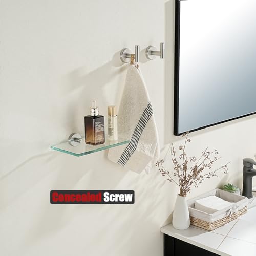 JQK Bathroom Glass Shelf, Tempered Glass Shower Storage 8 by 5 inches, 304 Stainless Steel Brushed Finish Wall Mount 2 Pack, TGS101L8-BN-P2 - color: Brushed, size: 8 Inch (2 Pack)