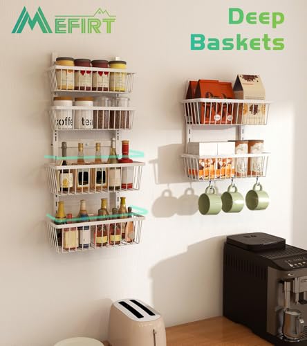 Mefirt 12 Inch Wide Narrow Over The Door Pantry Organizer, Pantry Organization and Storage, 6-Tier Metal Hanging Deep Basket Wall Spice Rack Seasoning Shelves, Home & Kitchen Essentials, White - color: White, size: 6-Tier (12"W)