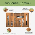 keechee Carbonized Large Bamboo Kitchen Drawer Organizer, 12 Slots Expandable Silverware Organizer, Utensil Holder & Cutlery Tray, 2.5" Deep for Extra Capacity, Non-Slip Feet Included - size: 12 Slots（Large & Expandable）