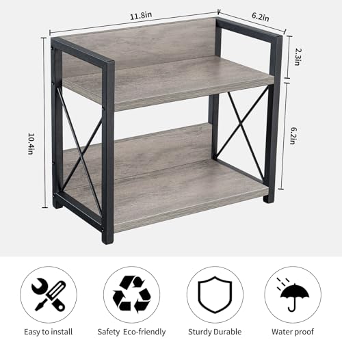 Giikin Countertop Shelf Organizer, 2 Tier Kitchen Spice Rack for Countertop, Wood Coffee Counter Shelf for Home, Particle Board and Metal, Grey, Small - color: Grey, size: Small