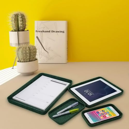 Welaxy EDC Catchall Desk Organizer felt DND dice rolling tray stylish nightstand multitray Entryway Bedside Caddy for Keys Phone Wallet Watch Glasses Pens Office minimalist 4-piece (Forest Green) - color: Forest Green