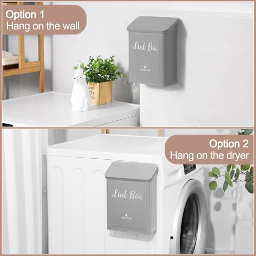 SUBEKYU Metal Magnetic Lint Bin for Laundry Room, Wall Mounted Lint Box Holder with Lid for Dryer,Light Grey - color: Light Grey