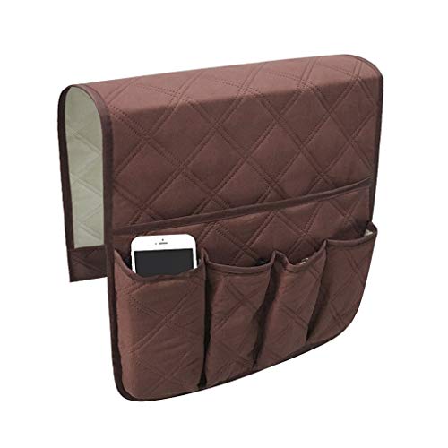 5 Pockets TV Remote Control Holder Couch Sofa Tray Armrest Organiser Oxford Chair Couch Caddy Sofa Armrest Bag Bedside Storage Hanging Organiser for Magazine Books Snack Mobile DVD Cellphone (brown) - color: brown