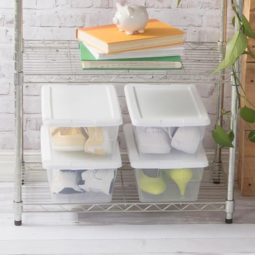Sterilite 12-Pack 6 Quart Storage Boxes, Stackable Clear Plastic Bins with Snap-On Lids – Heavy-Duty Organizing Containers for Closet, Bathroom, and Office - size: 6 Quart, style: 12 Pack
