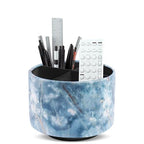 Round Leather Art Supply Organizer,Remote Control Holder,360-degree Rotating Pen Organizer with 4 Compartments(1-Marble Jade) - color: 1-Marble Jade