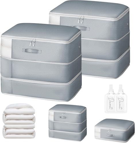 DIMJ Comforter Storage Bag - Large Capacity Ultra Space Saving Self Compression Organize for Duvet, Pillow, Bedding, Blanket Storage Organizer Nylon Compression Bags, Sheet Storage - color: Gray, size: 110L x 2 Pack