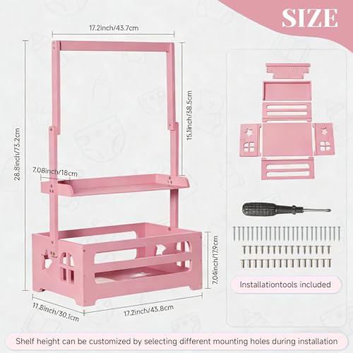Baby Shower Crate Closet, Gender Reveal Storage Box with Wooden Baby Clothing Display Rack, Nursery Closet Organizer with Hanging Rod, Shelf & Toy Crate for Newborn Boy or Girl - Pink - color: Pink