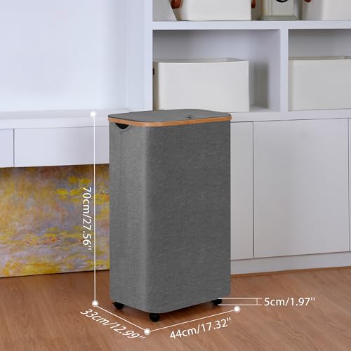 Laundry Basket with Wheels,100L Hampers for Laundry,Large Laundry Hamper with Lid and Bamboo Handles,Collapsible & Waterproof Tall Cloth Hamper for Dormitory Family,Grey - color: Grey, size: 100L with Wheels
