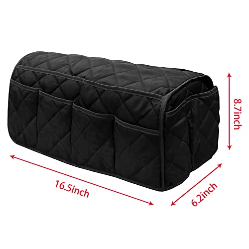 2 in 1 Waterproof Armrest Covers Sofa Arm Organizer with 14 Pockets for Tablet Magazines TV Remote Holder, Anti-Slip Recliner Couch Armchair Slipcover Furniture Sofa Arm Protector Storage Caddy Pouch - color: Black, 2 in 1