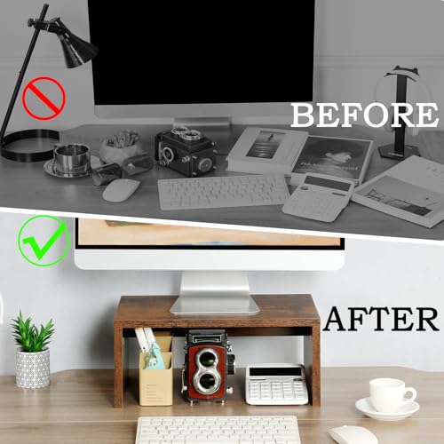 TEAMIX Higher Monitor Stand Riser-6.7 inch, Monitor Riser with Storage for Desk Small Monitor Stand TV/Screen/PC/Laptop Riser Computer Stand Desktop Shelf