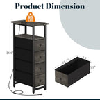 Yoobure LED Narrow Nightstand with Charging Station - Slim Dresser for Bedroom Narrow Side Table Storage Cabinet, Small Dressers Chest of Drawers, Tall Skinny Night Stand End Table for Small Spaces - color: Grey