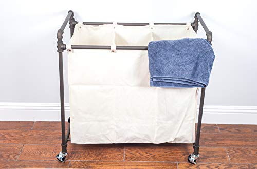028-28003 Modern Industrial Style 3 Section Laundry Sorter, 33.24” W x 17.10” D x 30.50”H, Satin Pewter