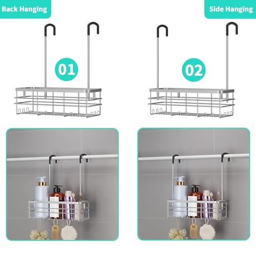 HapiRm Hanging Shower Caddy Organizer - No Drilling Shower Organizer with Hooks, Rustproof & Waterproof 304 Stainless Steel Bathroom Shelves - Silver (1 Basket) - color: Silver- 1 Basket