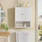 TEENFON Bathroom Wall Cabinet, Over The Toilet Space Saver Storage with Barn Doors & Adjustable Shelf, Hanging Medicine Cabinet, White 7.1" D x 15.4" W x 19.3" H - color: White