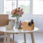 Sumnacon Tissue Box Square Tissue Box Cover with Storage Rattan Tissue Box Holder with 2 Side Organizer,Wicker Tissue Cover Cube Tissue Holder for Bathroom Living Room Table Desk Office - color: Natural