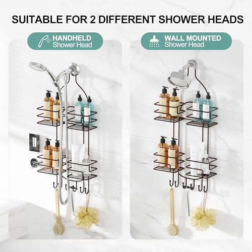 SRIWATANA Shower Caddy Organizer Hanging Over Head, Bathroom Shower Rack Hanger with Hooks for Razors - Bronze - color: Bronze