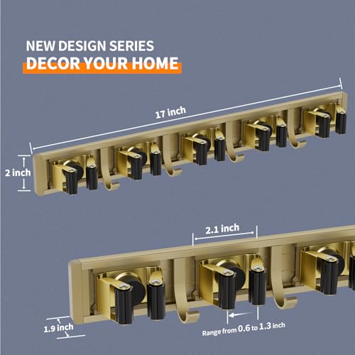 reliahom Broom Holder Wall Mount, 5 Racks with 4 Hooks Bronze - Mop Storage Tool Racks, Broom Hanger Tool Organizer for Garage, Kitchen, Garden, Laundry Room - color: Bronze, size: 1 Pack 5R4H