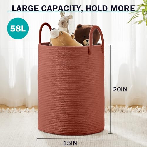 YOUDENOVA Laundry Hamper Basket, Woven 58L Tall Laundry Basket for Blanket Organizer- Clothes Hamper Baby Nursery Hamper for Blanket Storage in Bedroom - color: Rust, size: Tall (58L )