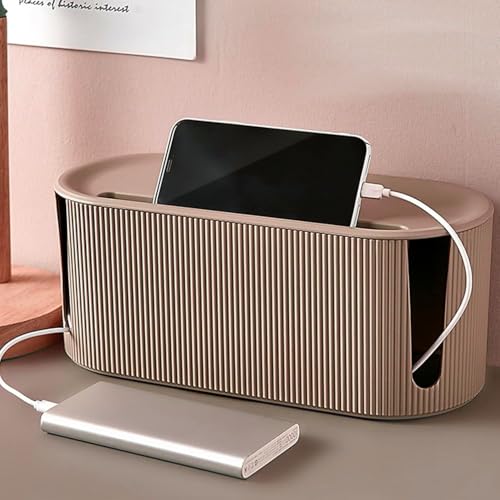 Cable Management Box,Desk Cord Organizer Box with Groove Cover,Plastic Cord Hider Box,Large Cable Box Organizer for Storaging Power Socket/TV/Computer/Router/Games Console Cable (Milk Tea) - color: Milk Tea