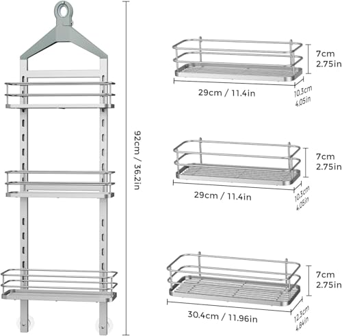 ODesign 3 Tier Height-Adjustable Shower Caddy Hanging Anti-Swing-Over The Shower Head Caddy-Storage Organizer Bathroom Shelves Basket-Silver - color: Silver, size: 3 Tier