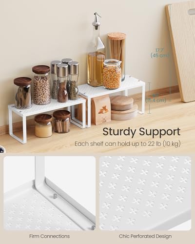SONGMICS Spice Racks, Set of 2 Metal Cabinet Shelf Organizers, Countertop Organizers, Shelf Risers, Stackable, Expandable, White UKCS003W01 - color: White, size: 5.5"D x 12.6"W x 6.1"H + 5.1"D x 12.6"W x 5.4"H