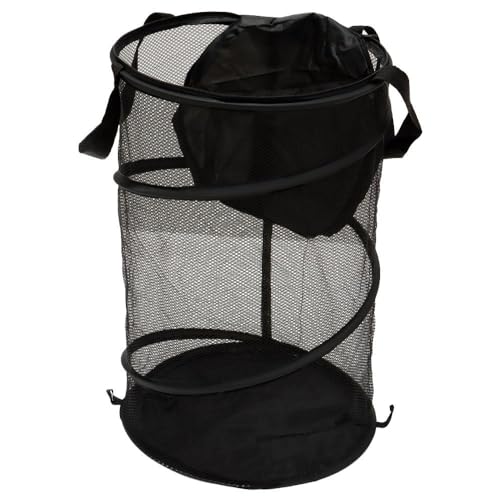 2PCS Large Collapsible Round Popup Laundry Hamper with Lid,Foldable Mesh Hamper with Reinforced Handles and Solid Bottom,White and Black Laundry Basket