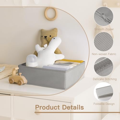 Criusia Drawer Organizer Clothes, 14 Pack Dresser Organizer for Baby Clothes, Underwear, Sock- Foldable Closet Organization and Storage Dividers Bins for Nursery, Bedroom and Dorm (Grey) - color: Grey, size: 14PACK