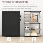 Calmootey Portable Closet Organizers, Clothing Storage, Wardrobe with 6 Shelves and Hanging Rod, Non-Woven Fabric Cover with 4 Side Pockets, Black - color: Black