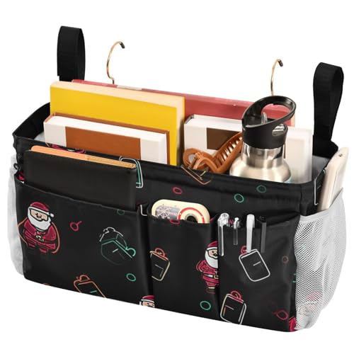 Bedside Caddy Metal Frame Hanging Organizer Bunk Bed Dorm Accessories Hook And Loop Storage Bag Large Pockets Cute Christmas Santa Claus - color: Cute Christmas Santa Claus