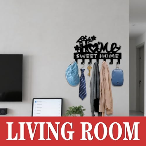 Key Holder Wall Mount, Home Sweet Home Sign, Key Holder Wall for Wall Decorative with 6 Hooks, Organizer Rack Hanger for Entryway, Front Door, Hallway, Office 9.8 inches - color: Home Sweet Home