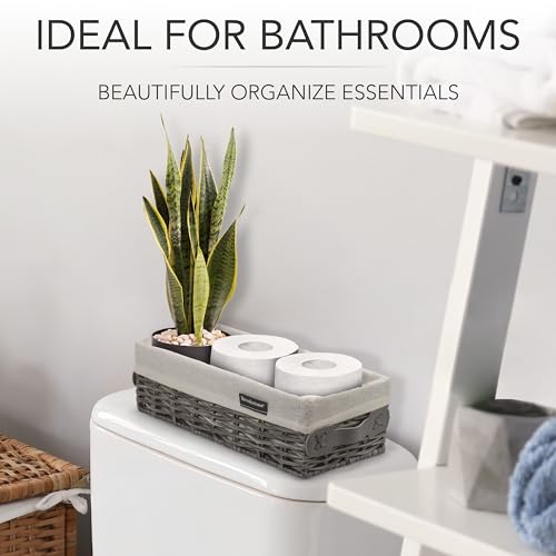 Brookstone Wicker Shelf Storage Basket Decorative Shelf Bin, bathroom organizers and storage, Boho Living Room Decor, Spring Storage 2026-2 Piece Set - color: Grey Two Pack with Handles