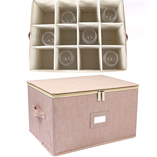 popoly Wine Glass Storage Box, Stemware Storage Containers Cases with Dividers, Stackable Moving Supplies for 12 Wine Glasses, Drinkware, Glassware or Crystal (Beige) - color: Beige