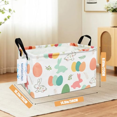 LANGYASHAN Rectangular Storage Bin Collapse Canvas Fabric Cartoon Storage Basket with Handles for Organizing Home Kitchen Boys and Girls Toys Office Closet Shelf Baskets (Rec Rabbit Easter Egg) - color: Rec Rabbit Easter Egg