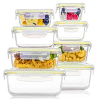 Vtopmart 8 Pack Glass Food Storage Containers with Airtight Lids, Glass Meal Prep Containers, Lunch Office Meal for Microwave, Oven, Freezer and Dishwasher, BPA Free - color: Yellow