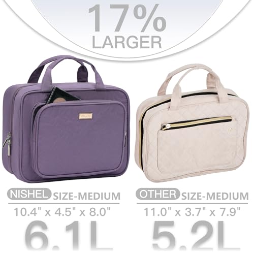 NISHEL Travel Toiletry Bag for Women, Makeup Essentials Organizer, Hanging Case for Accessories, Cosmetics, Medium Size, Purple - color: Purple, size: Medium