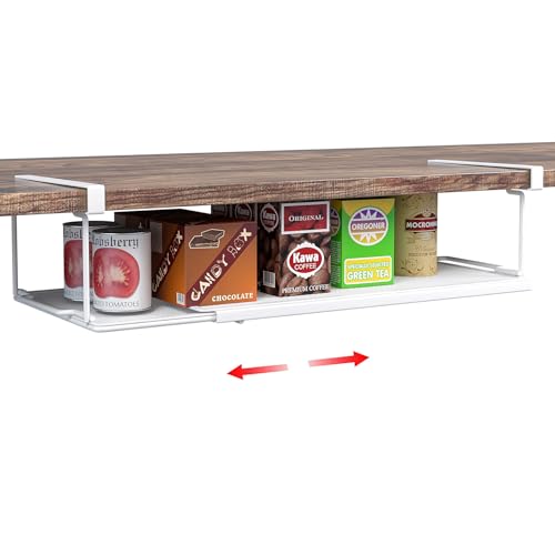 Expandable Under Cabinet Shelf, Extendable Under Shelf Storage with 0.94 Inches Thick Clips for Pantry Cabinet, Laundry Room, Shoe Rack.(White, 1 Pack, Interior: 3.66" H x 8.26" D) - color: White-3.66"h X 8.26"d-0.94" Thick Clip, size: 1 Pack