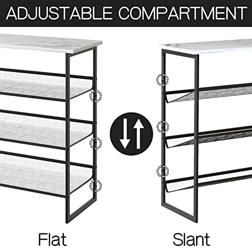 Garden 4 you Shoe Rack for Entryway 4 Tiers 11.8" D x 25" W x 28" H, Metal Shoe Rocks with White Wooden Tabletop, Angled Shoes Rack with Adjustable Mesh Shelves for Entryway Hallway Closet - color: Marble White, size: 4-Tiers