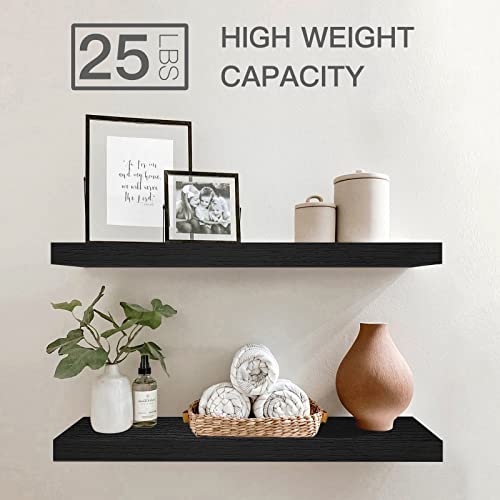 QEEIG Floating Shelves for Wall 23.6" Long - Wall Mounted Shelf Bathroom Kitchen Living Room Bedroom Farmhouse Home Decor Display Bookshelf Large 23.6 x 9.3 inch Set of 2, Black (008-60B) - color: C. Black, size: 23.6"