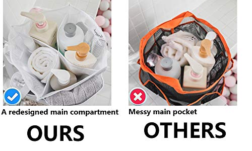 ALYER Mesh Shower Caddy Basket,Large Shower Bag Tote,Hanging Bath Toiletry Organizer with 1 Big Separated Inner Compartment and 6 Deep Outer Pockets (White) - color: White