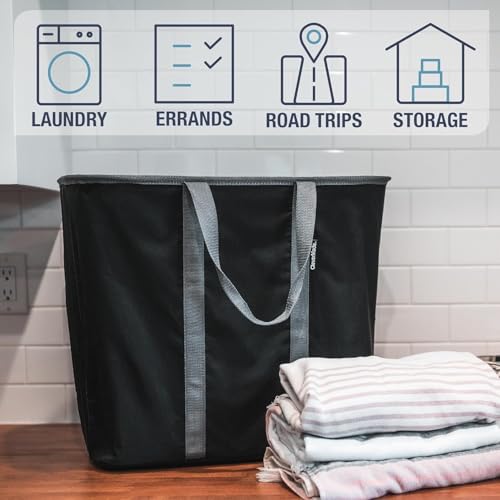 CleverMade Collapsible Laundry Caddy - Black Charcoal 2-Pack 64L - Foldable Storage Organization Container for Clothes Laundry Room Storage Solution - color: Black/Charcoal