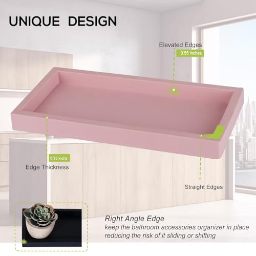 Small Silicone Bathroom Vanity Tray Rectangle Soap and Sponge Holder Kitchen Sink Organizer for Scrubber, Lotion Bottles, Perfume, Jewelry, Candle, Key Trinket Ring, Pink - color: Pink, size: 7.9" x 4.0"