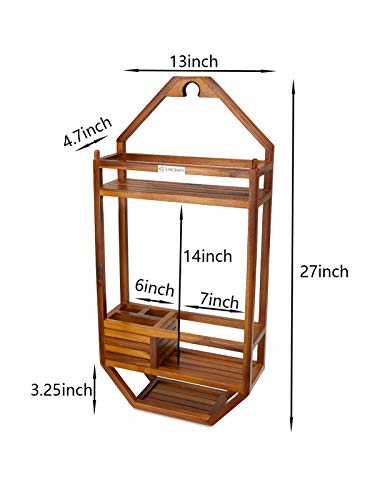 TeakCraft Teak Shower Caddy, Patented Shower Organizer For Bathroom, Non Slip, Indoor and Outdoor, Hanging Organizer, Showerhead, 3 Shelf, The Thoren
