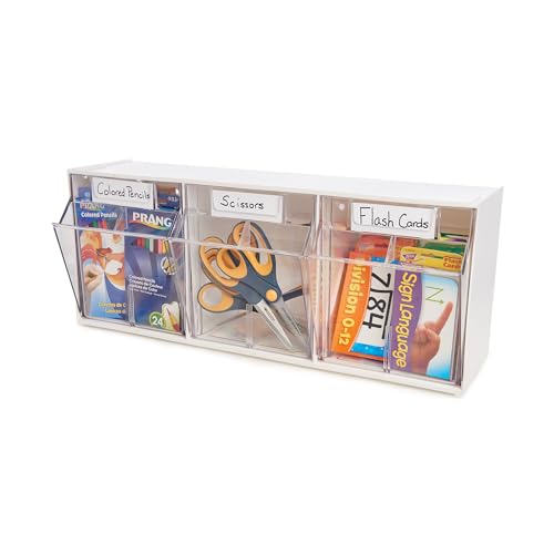 Deflecto Tilt Bins, Interlocking 3-Bins, 24" x 7" x 9.5 ", White (20303OP) - style: 3 Bins