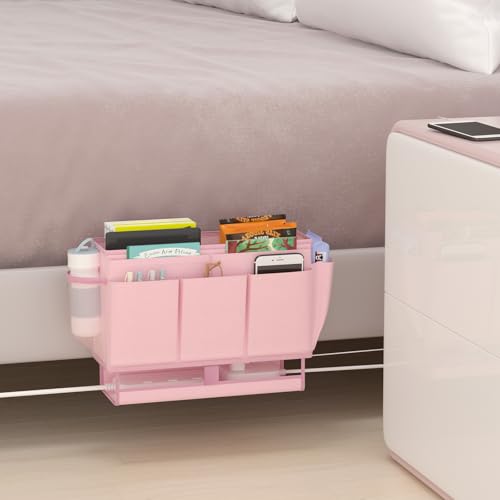 Bedside Caddy, Bed Organizer with 11 Pockets and Power Strip Holder, Versatile Bedside Storage Caddy for Home,Dorm,Bunk,Hospital,Crib Bed (2 Pack Pink) - color: 2 Pack Pink