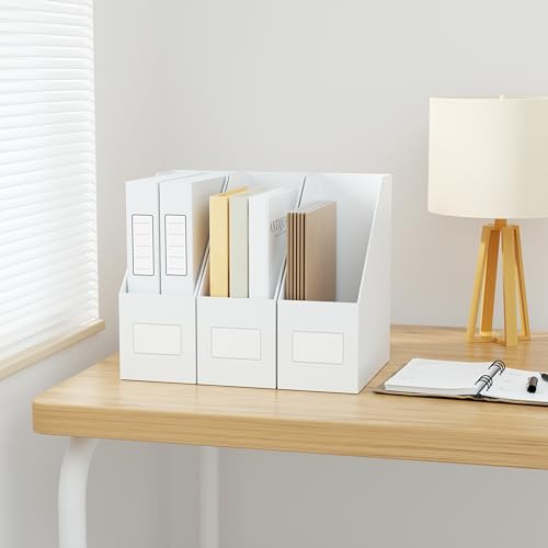 JiaWei White Magazine File Holders, 3 Packs Sturdy Cardboard File Rack, Office Organization Desktop Storage File Box Binder for Shelves and Desk, Folder Holder for Office or Classroom - color: White