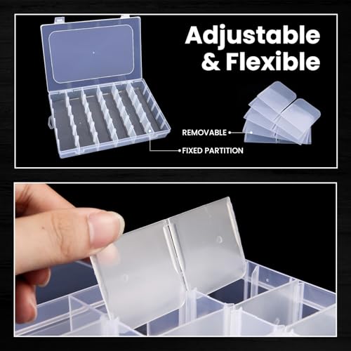 Budreu 8pack 36 Grids Plastic Clear Organizer Box bead Storage Containers with Adjustable Dividers for Craft Jewelry Fishing Tackles Parts Storage with 8 Sheets Label Stickers - color: 8